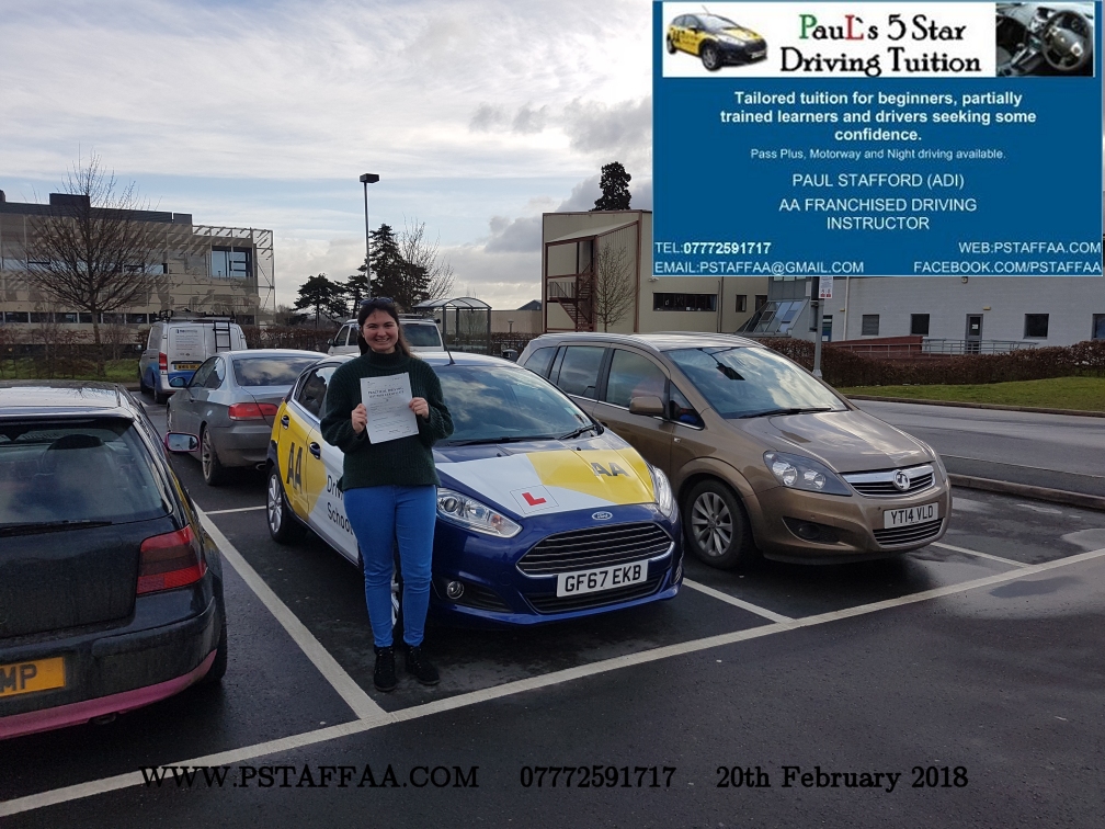 First Time Driving Test Pass Charlotte Bridges with Paul's 5 Star Driving Tuition